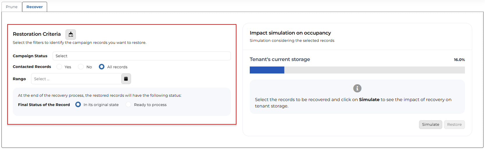 Recovery Filter Coding Data Management | Documentación Lynn