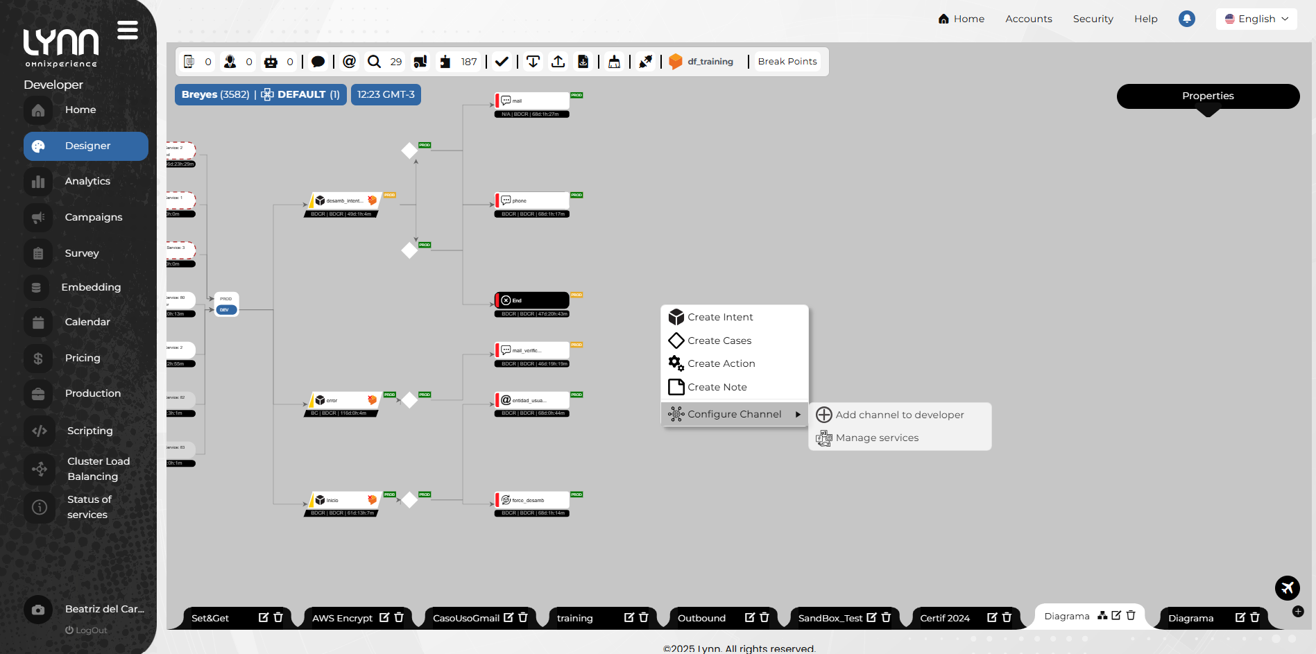 context menu to add channel in Lynn designer