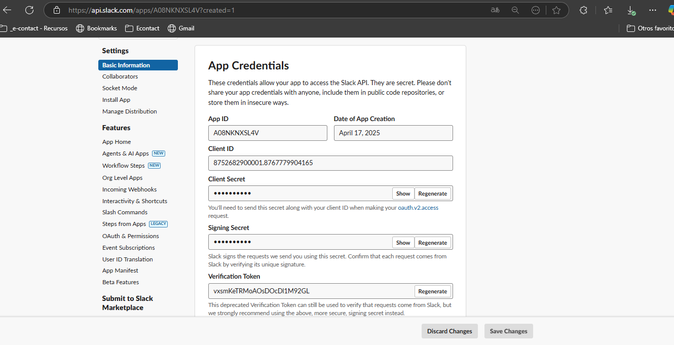 Fields with client ID, client secret, and verification token