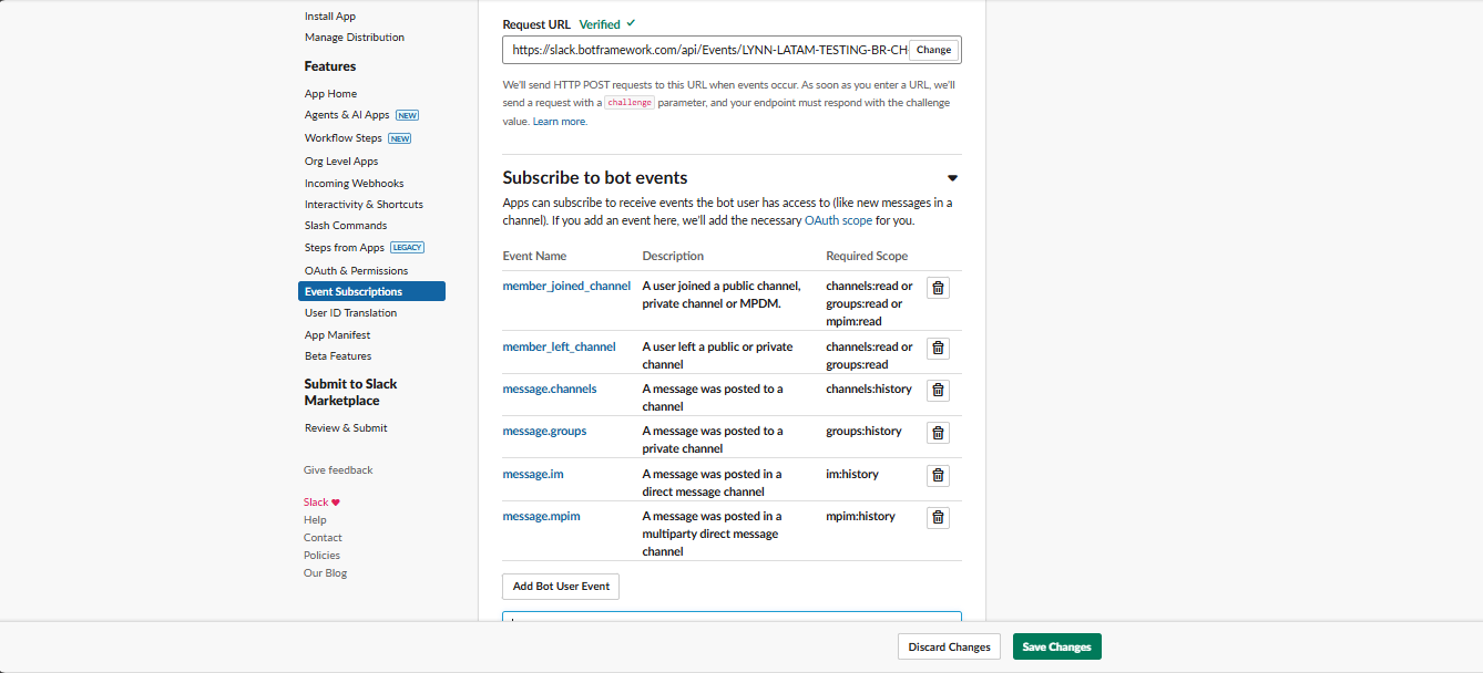 Event Subscriptions section