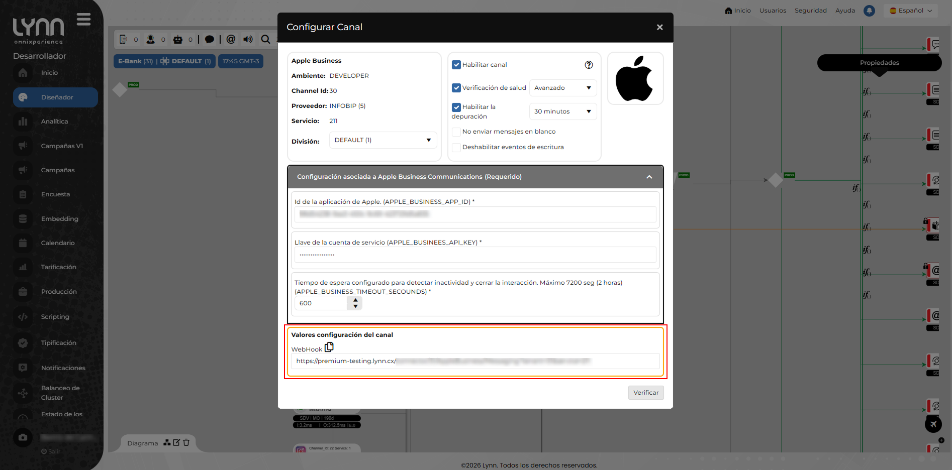 Configuración del WebHook en el chatbot de Infobip (1)