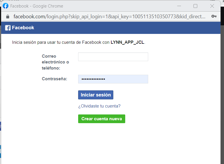 Ventana de inicio de sesión con Facebook