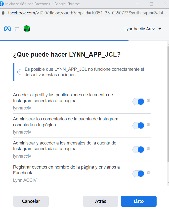 Definición de los permisos otorgados a Lynn