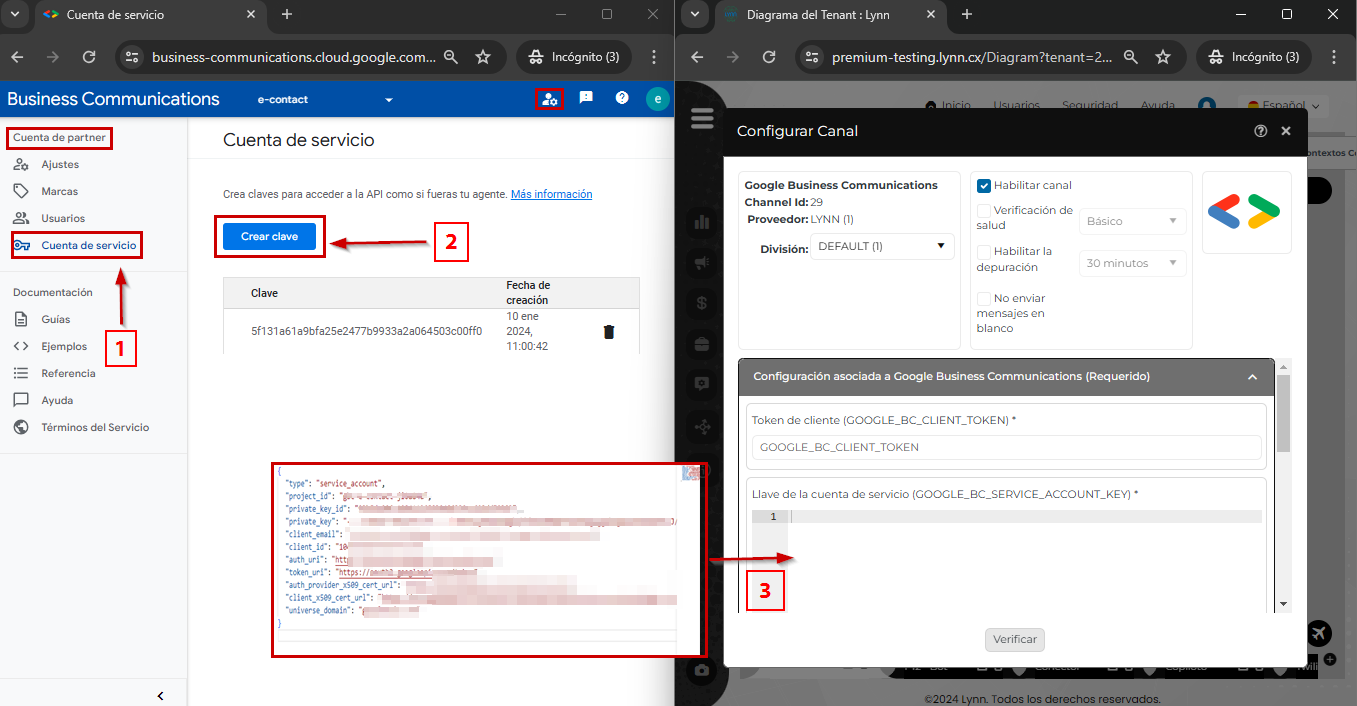 Creación de la clave de cuenta de servicio (Service Account Key)
