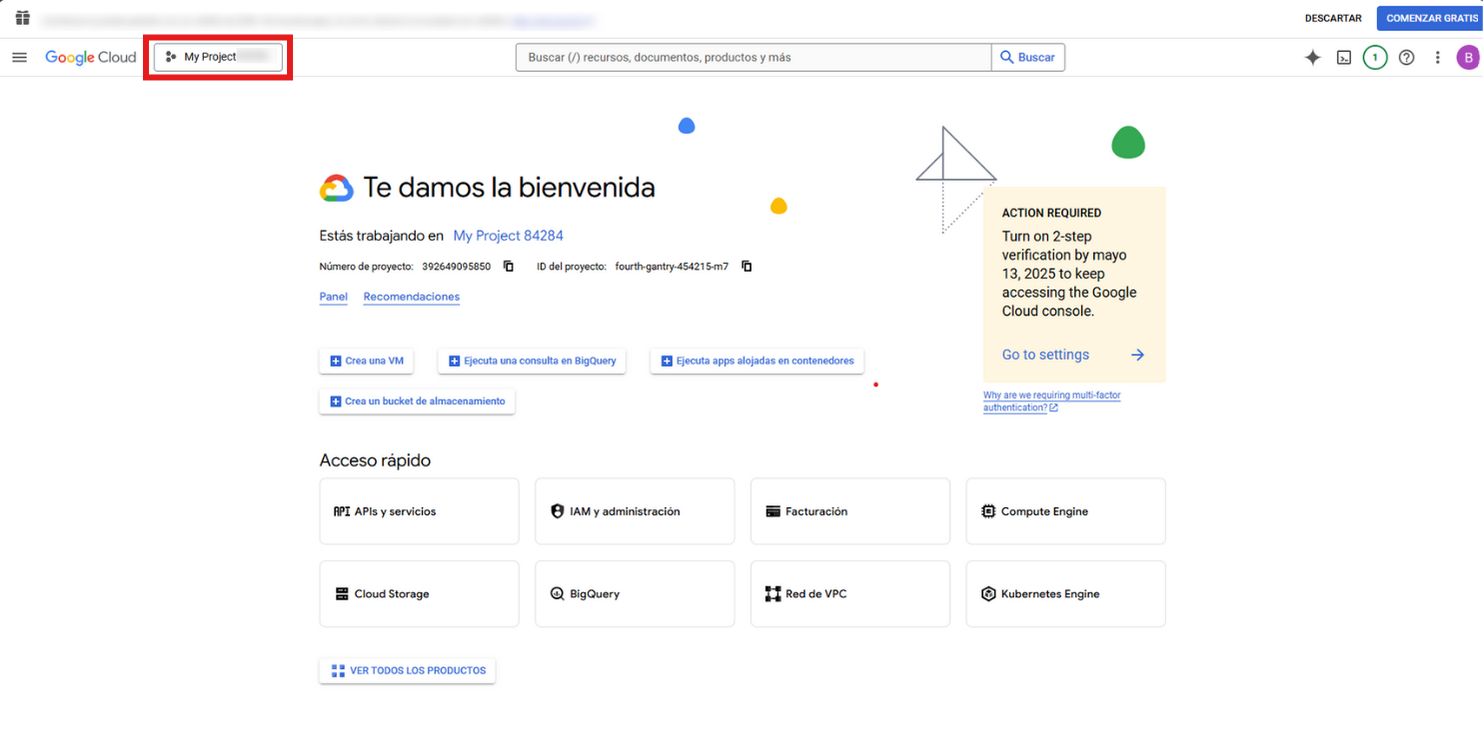 Nombre del proyecto en Google Cloud