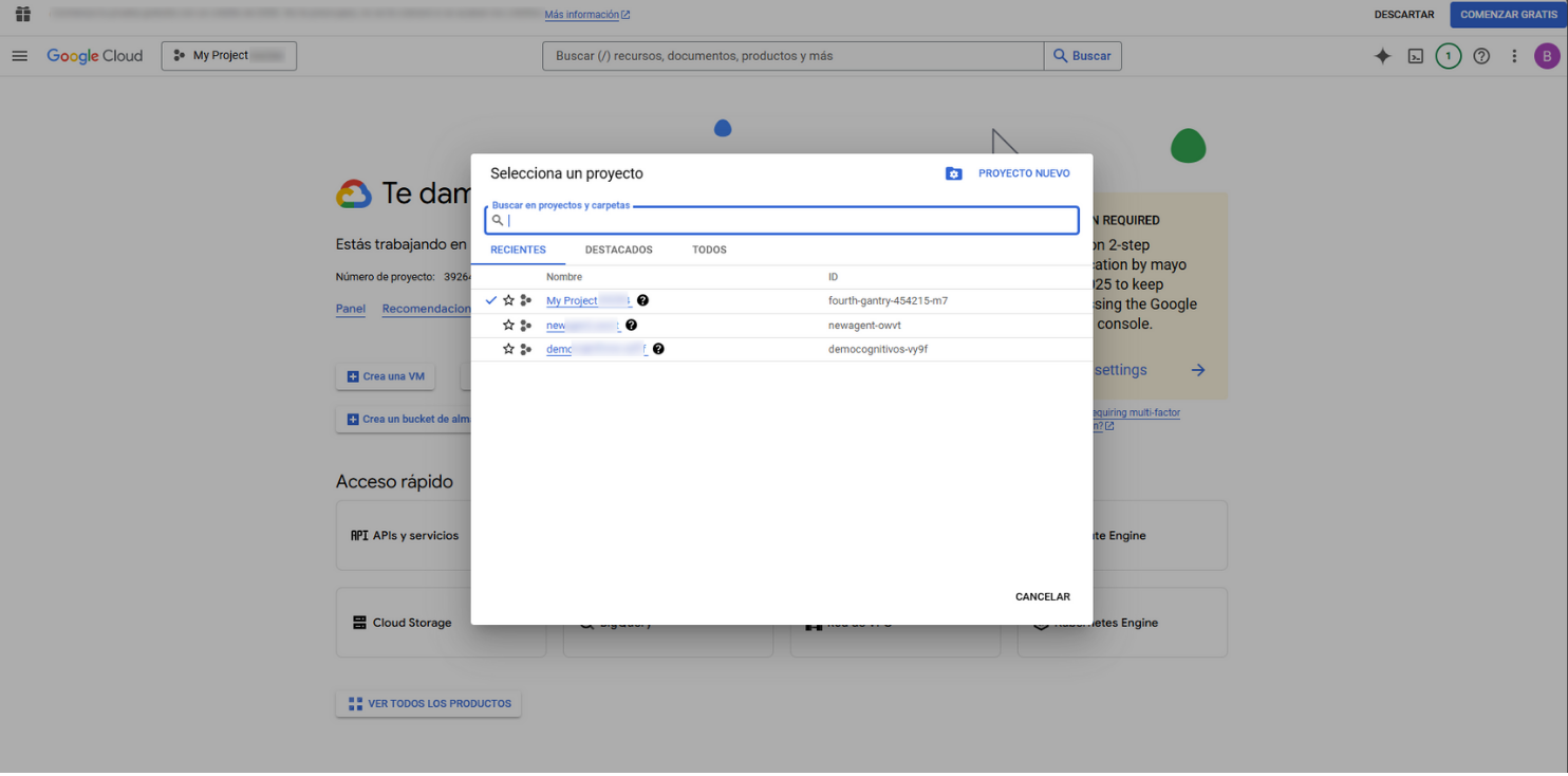 Listado de proyectos en Google Cloud