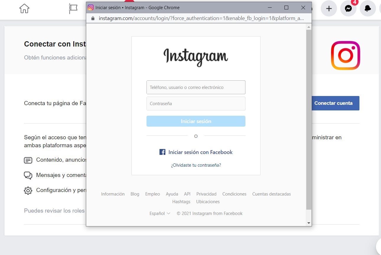 Inicio de sesión con la cuenta comercial de Instagram