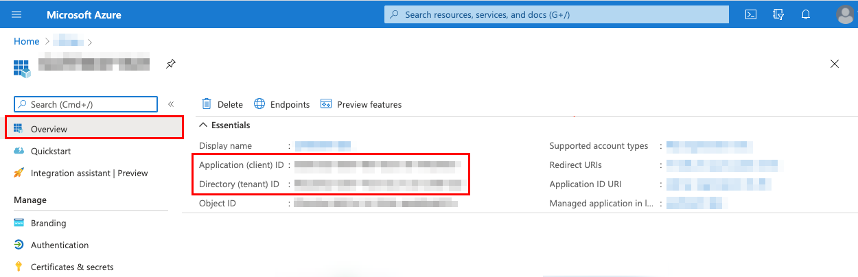 Application (client) ID en el portal de Azure