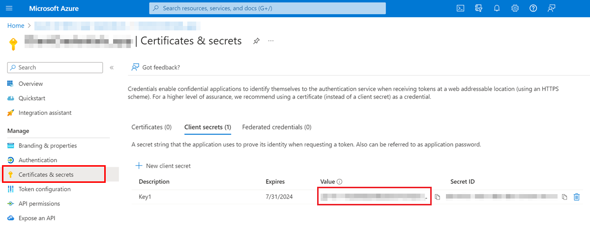 Client Secret en el portal de Azure
