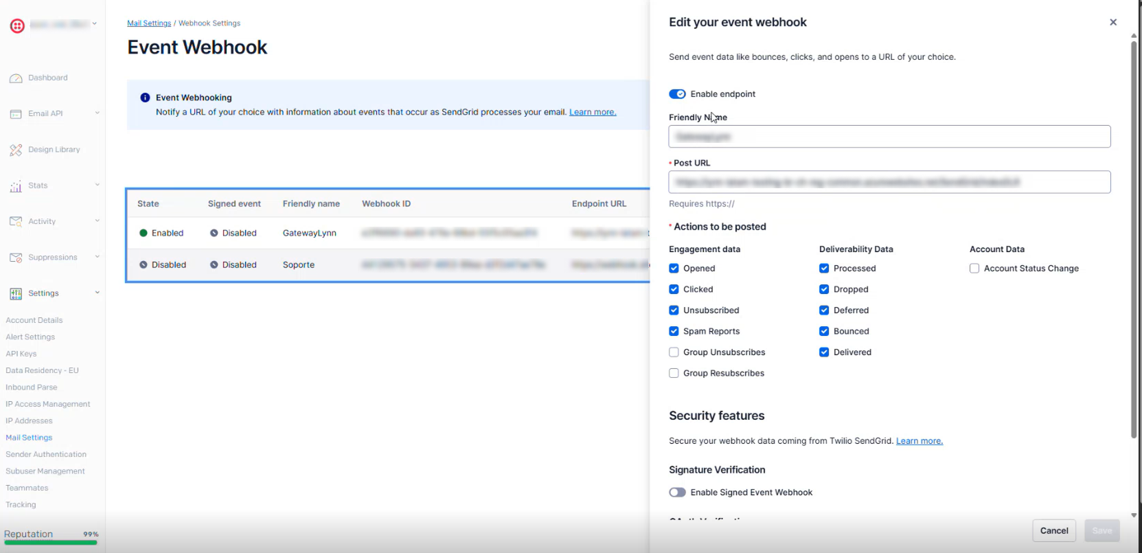 configuración de Webhook