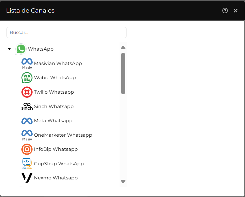 Canal WhatsApp en la ventana "Lista de canales"