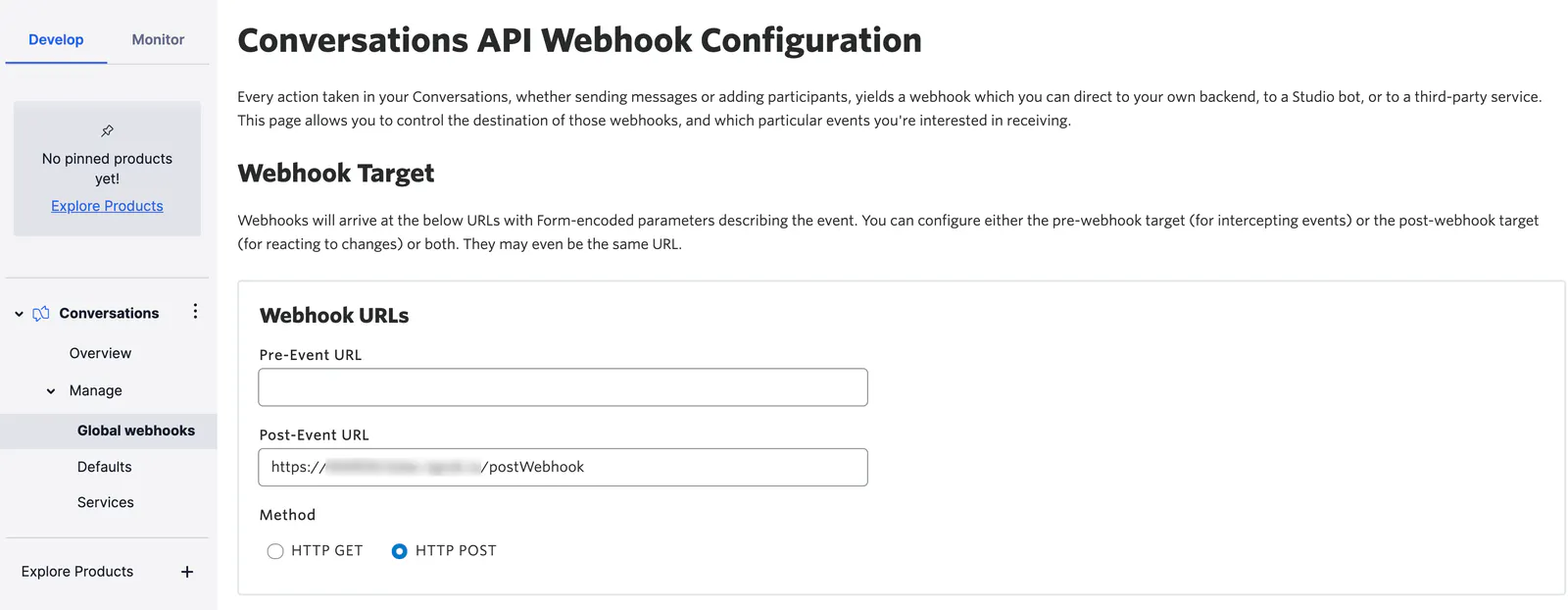 Configuración del WebHook del canal en el chatbot de Twilio