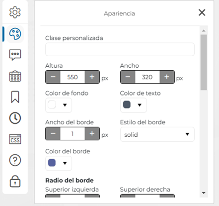 Sección "Apariencia" del entorno Chat