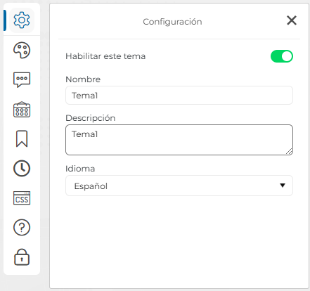 Sección "Configuración" del entorno Chat