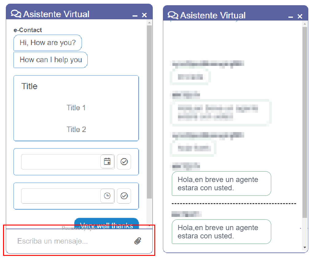 Ejemplo de conversación con área de escritura restringida