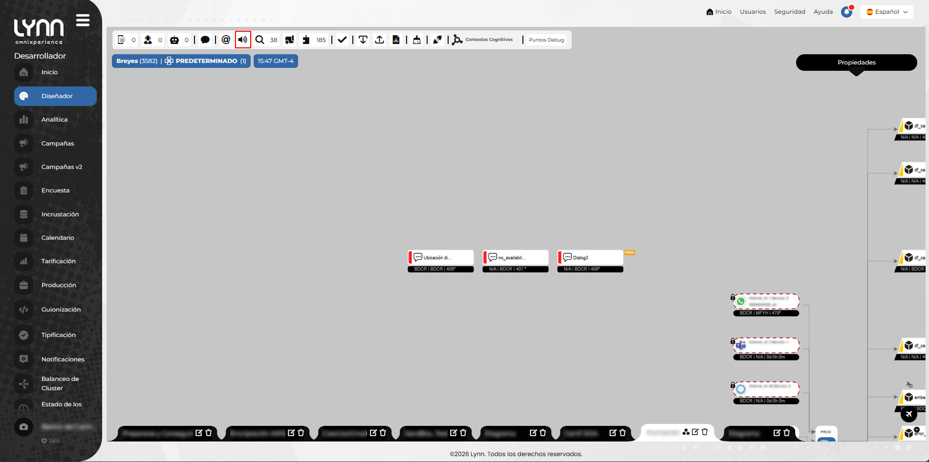 acceso a la administrador de audios desde el diseñador