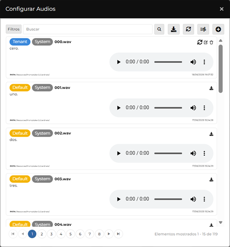 acceso a la administrador de audios desde el diseñador