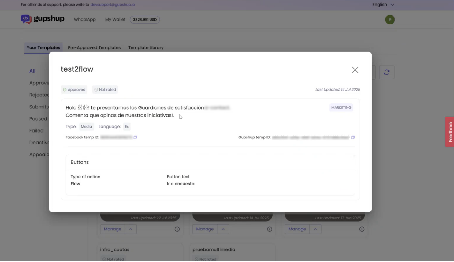 Dónde encontrar id de plantilla y body