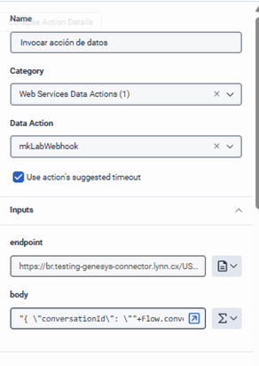 GC Call Data Action enviar evento a Lynn