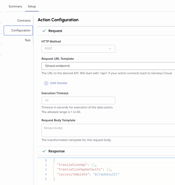 GC Web service data action - Action Configuration