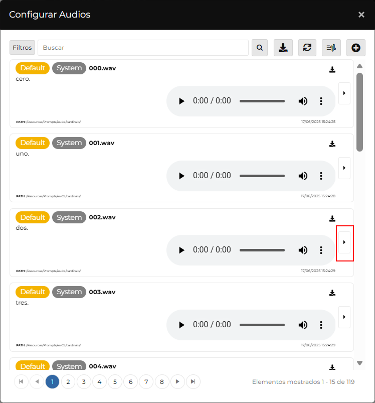 configuración de preguntas de tipo menu